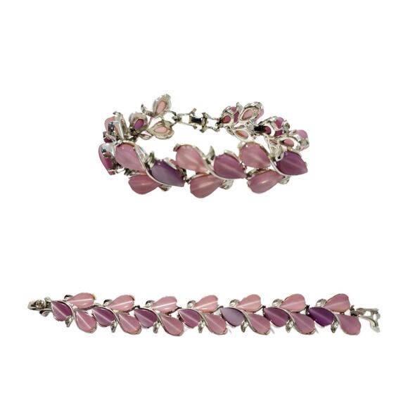 Vintage Pink Lavender Moonglow Lucite Thermoset Link Bracelet - Picture 10 of 10